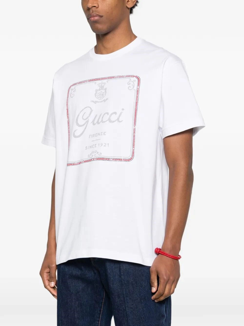 T-Shirt Bianca Scritta Corsivo Gucci Firenze