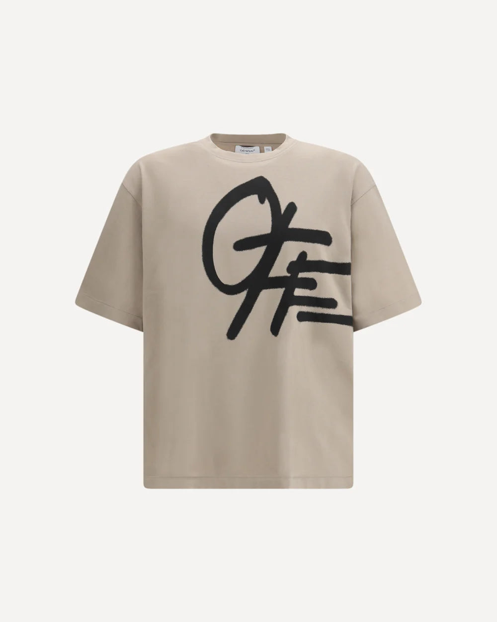 T-Shirt Beige Scritta Grande Off-White