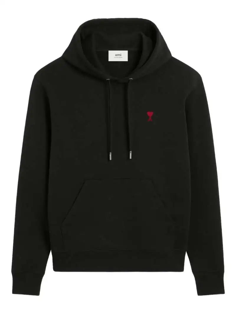 Felpa Nera con Cappuccio e Cuore Ami Paris