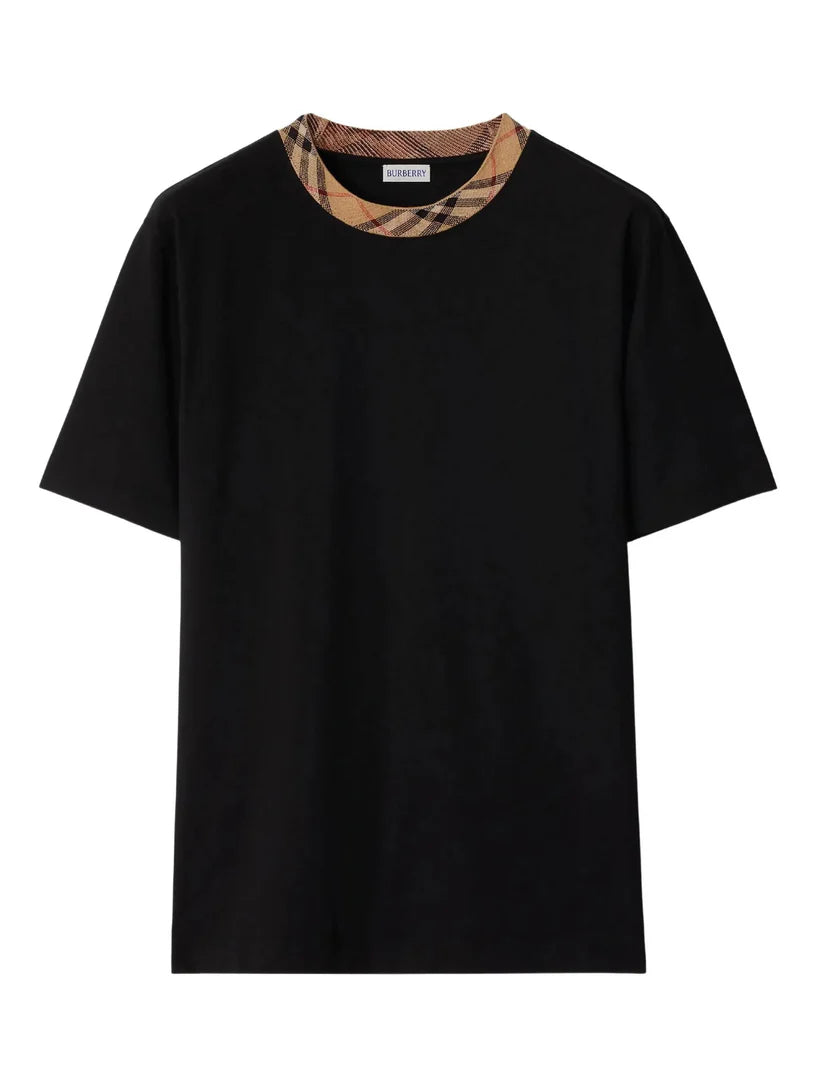 T-Shirt Nera Collo Check Burberry