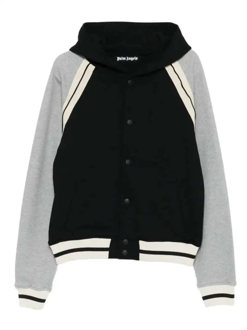 Giubbino College Grigio Con Cappuccio e Scritta Retro Palm Angels