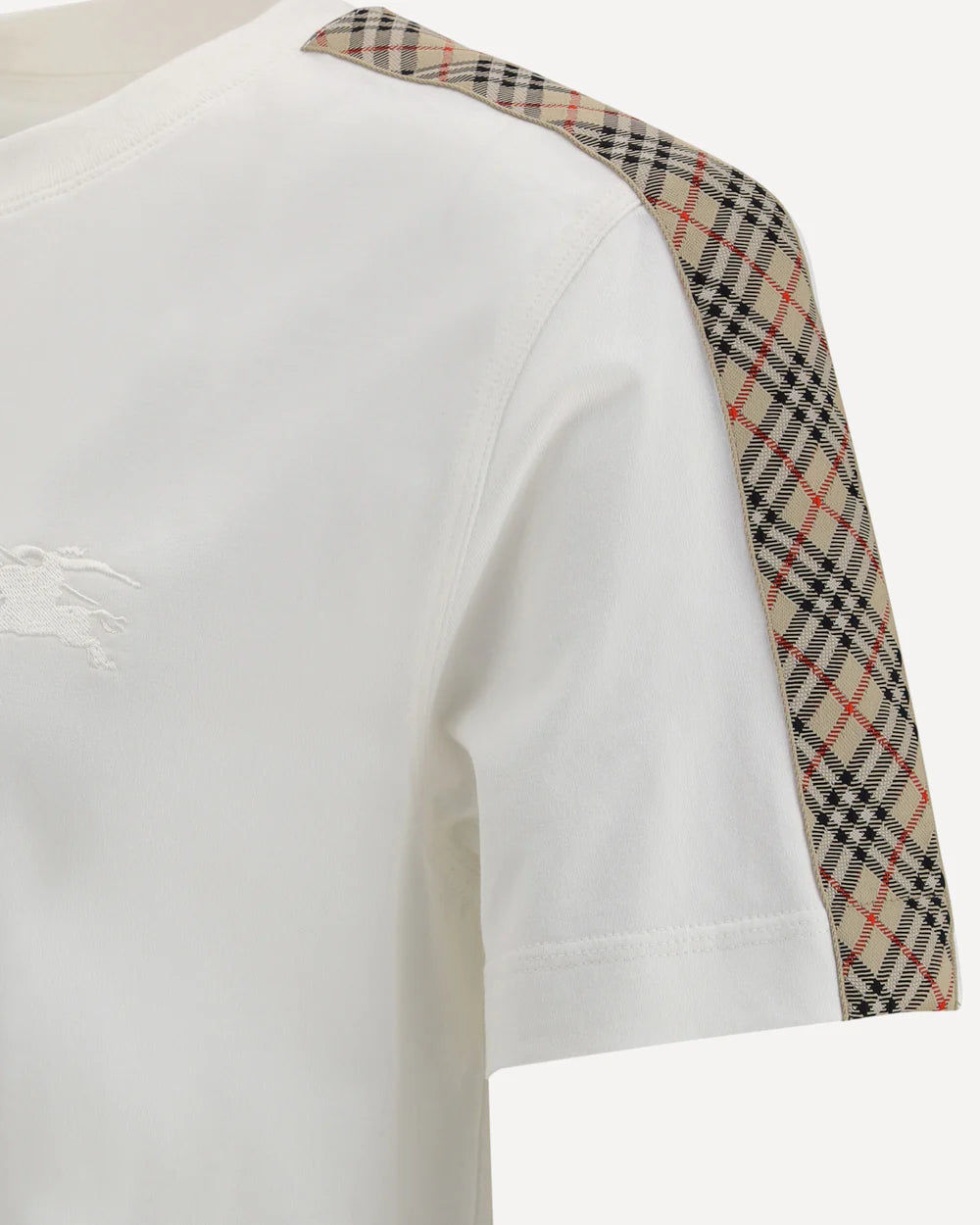 T-Shirt Bianca Strisce Spalla Logo Check Burberry