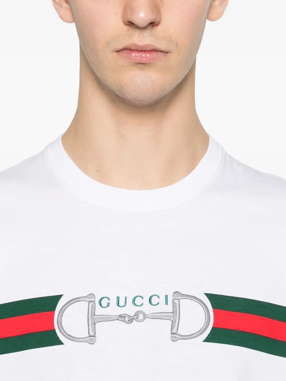 T-Shirt Bianca Striscia Multicolor Logo Gucci