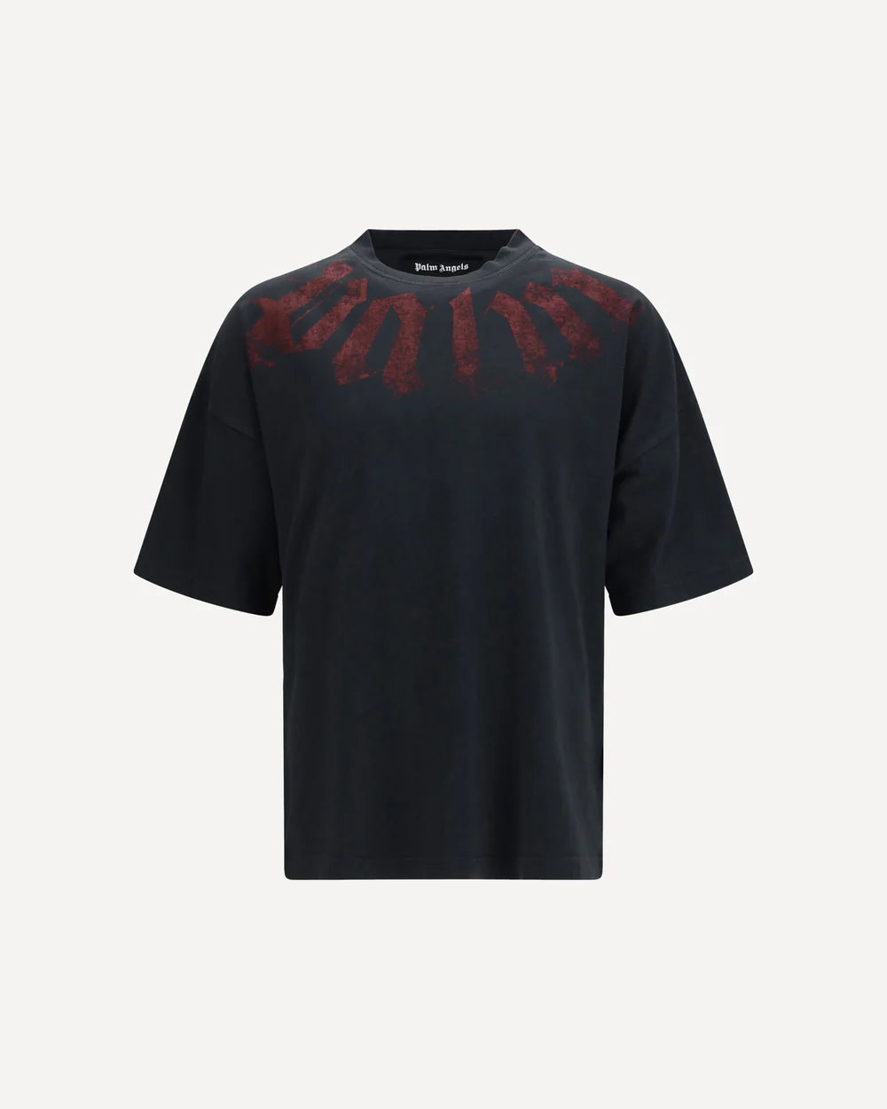 T-Shirt Nera Scritta Grande Collo Palm Angels