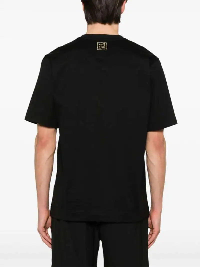 T-Shirt Nera Con Logo Glitter Oro Fendi