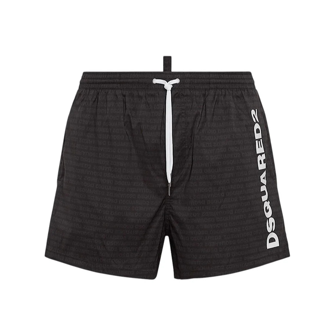 Costume Nero Logo All Over e Scritta Bianca Verticale Dsquared