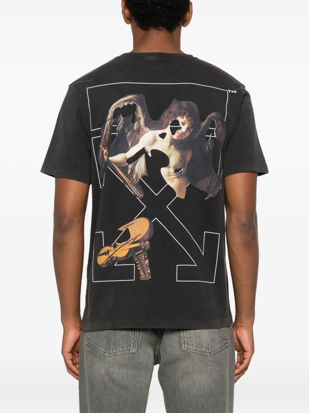 T-Shirt Grigia Cupid Stampa Retro Off-White