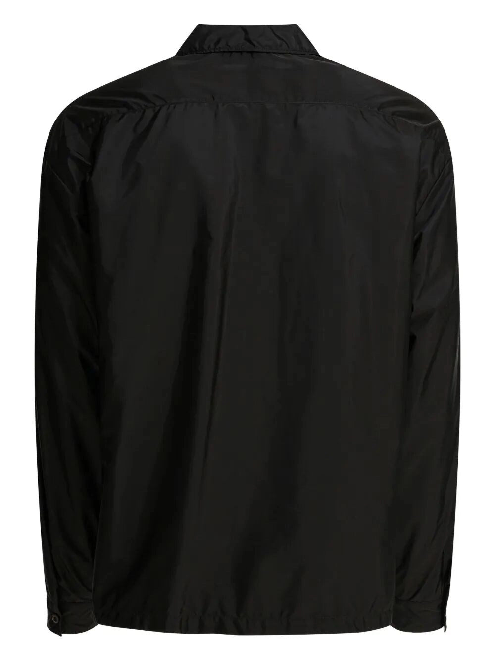 Camicia Nera in Nylon con Zip e Logo Prada