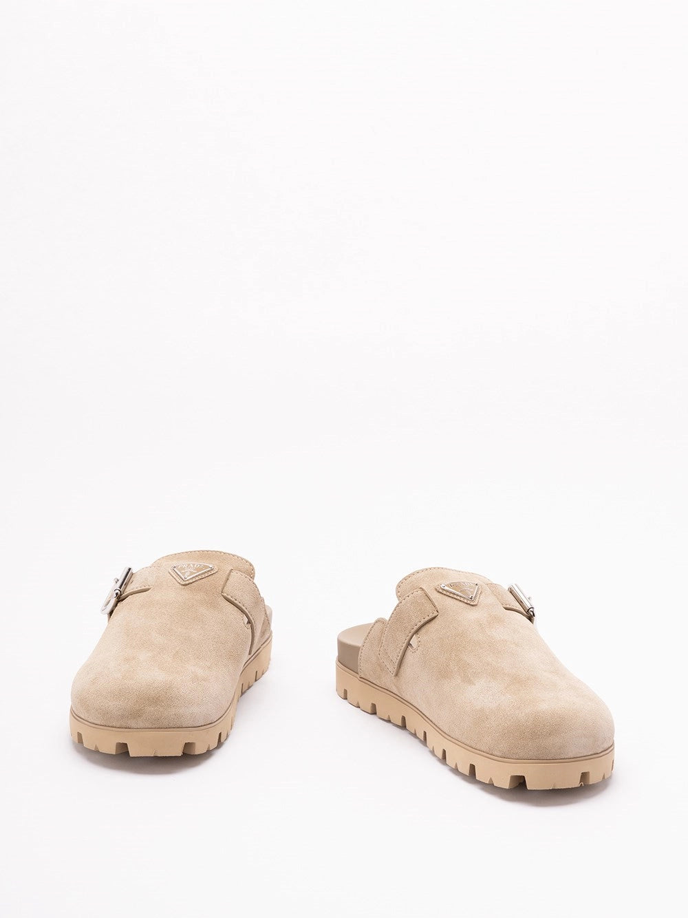 Sabot Suede Beige Logo Prada