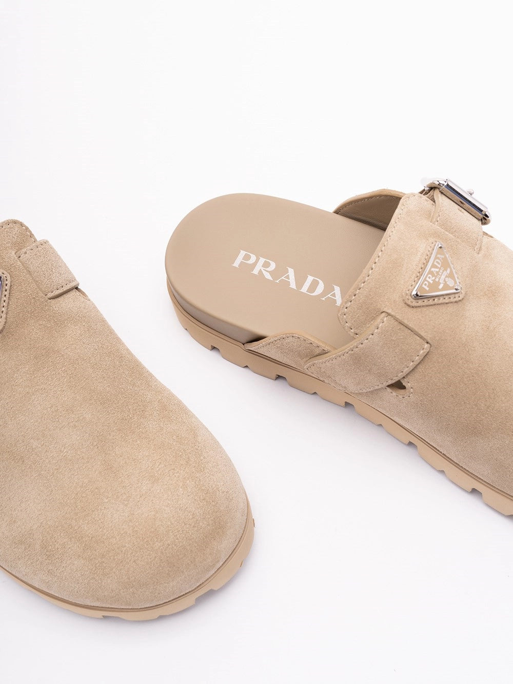 Sabot Suede Beige Logo Prada