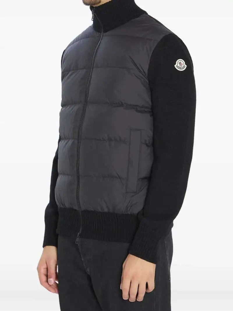 Giubbino Nero Tricot in Tessuto Tecnico e Lana Logo Manica Moncler