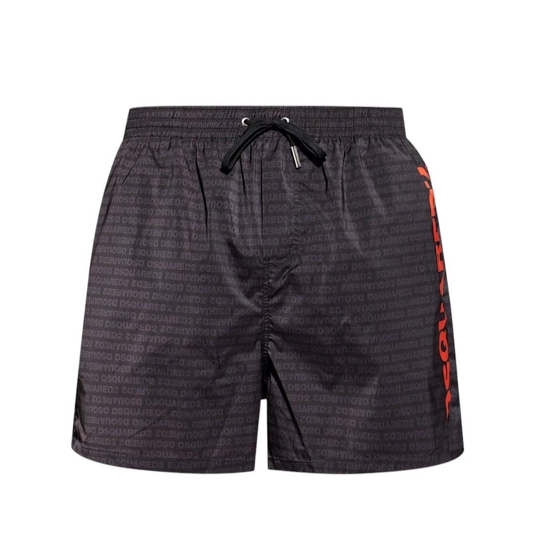 Costume Nero Logo All Over Scritta Verticale Arancione Dsquared