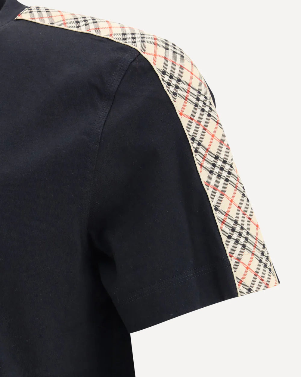T-Shirt Nera Striscia Check Spalle Burberry