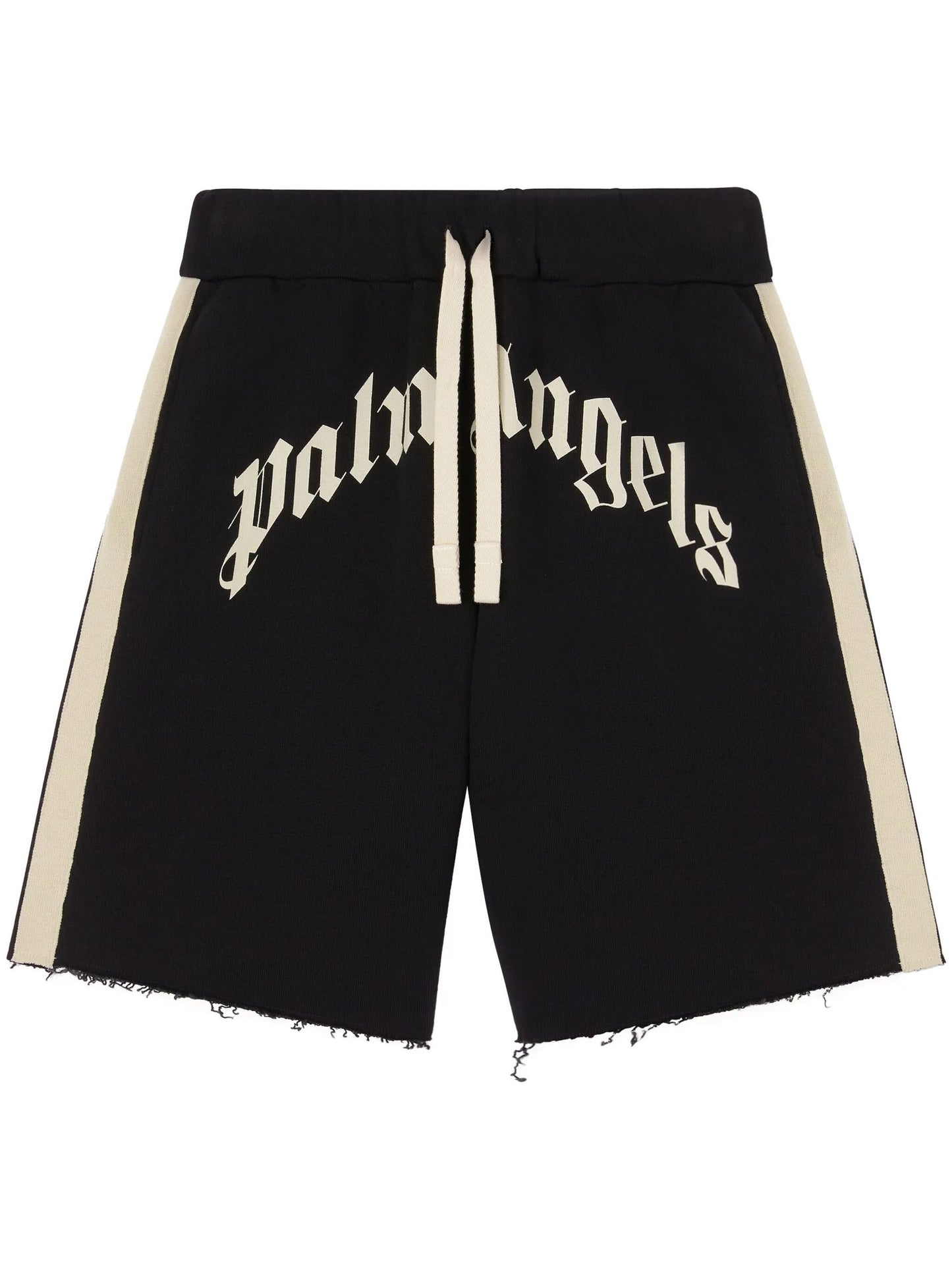 Shorts Nero Sfrangiato Con Scritta Logo Frontale Palm Angels