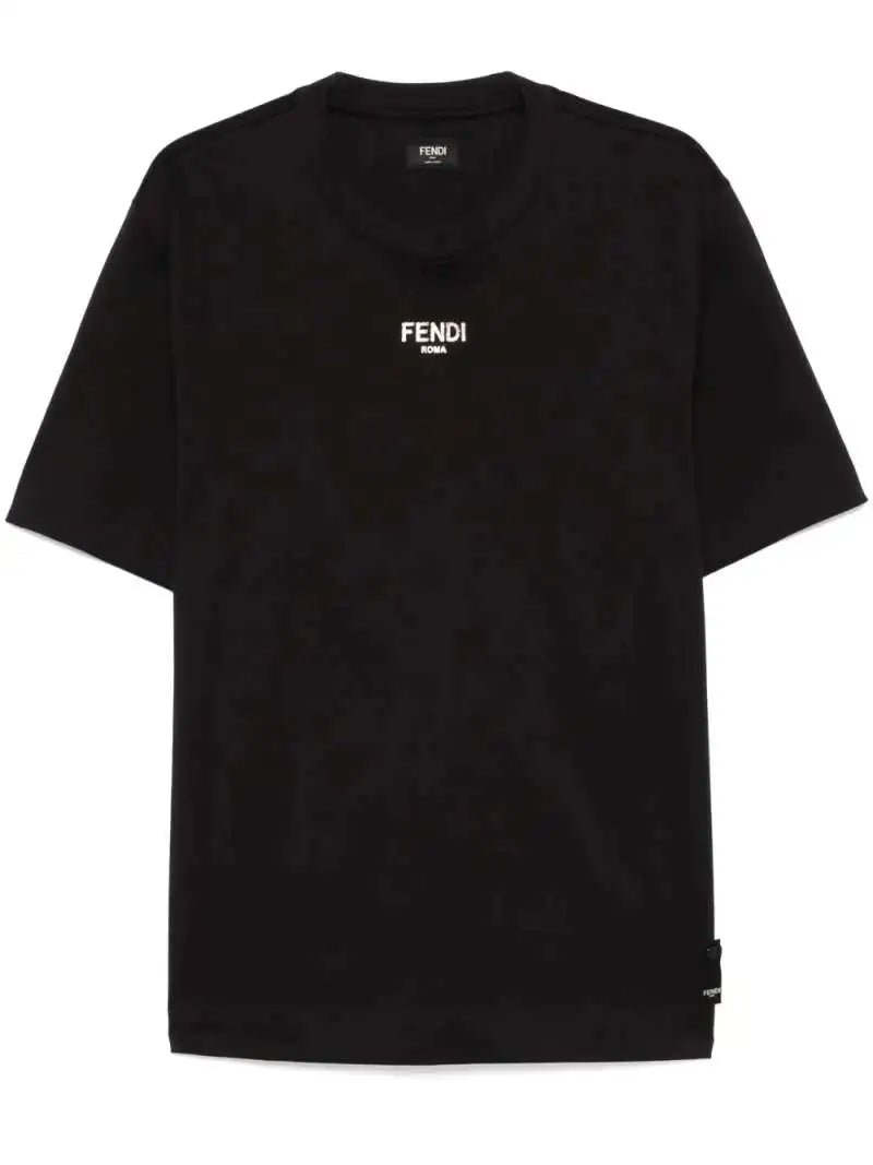 T-Shirt Nera Con Logo Glitter Oro Fendi