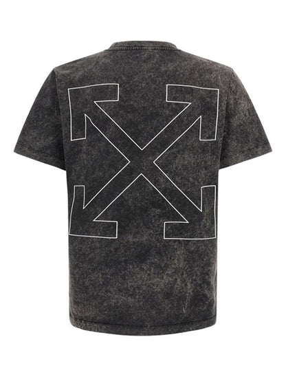 T-Shirt Grigia Stampa Retro Outline Off-White