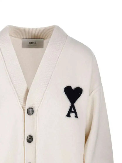 Cardigan Bianco Cuore Grande Nero Ami Paris