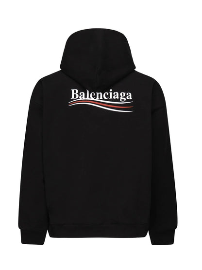 Felpa Nera con Cappuccio Logo Scritta Retro Balenciaga