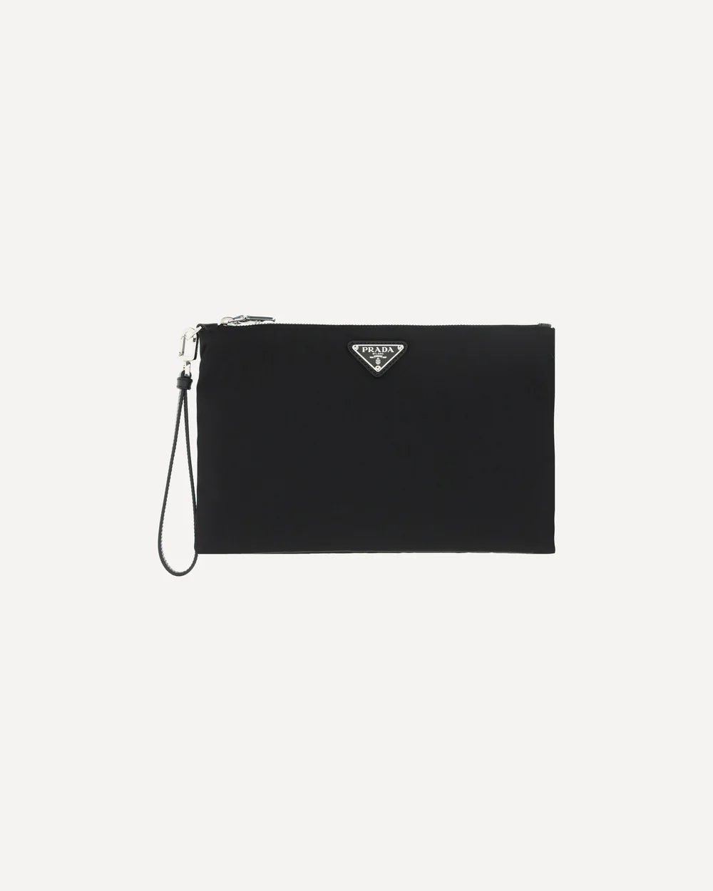 Pochette Nera in Nylon con Placchetta Metallica Logo Prada