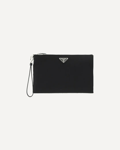 Pochette Nera in Nylon con Placchetta Metallica Logo Prada