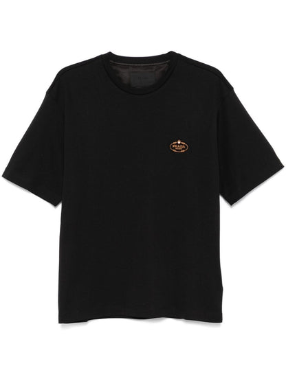 T-Shirt Nera Logo Petto Prada