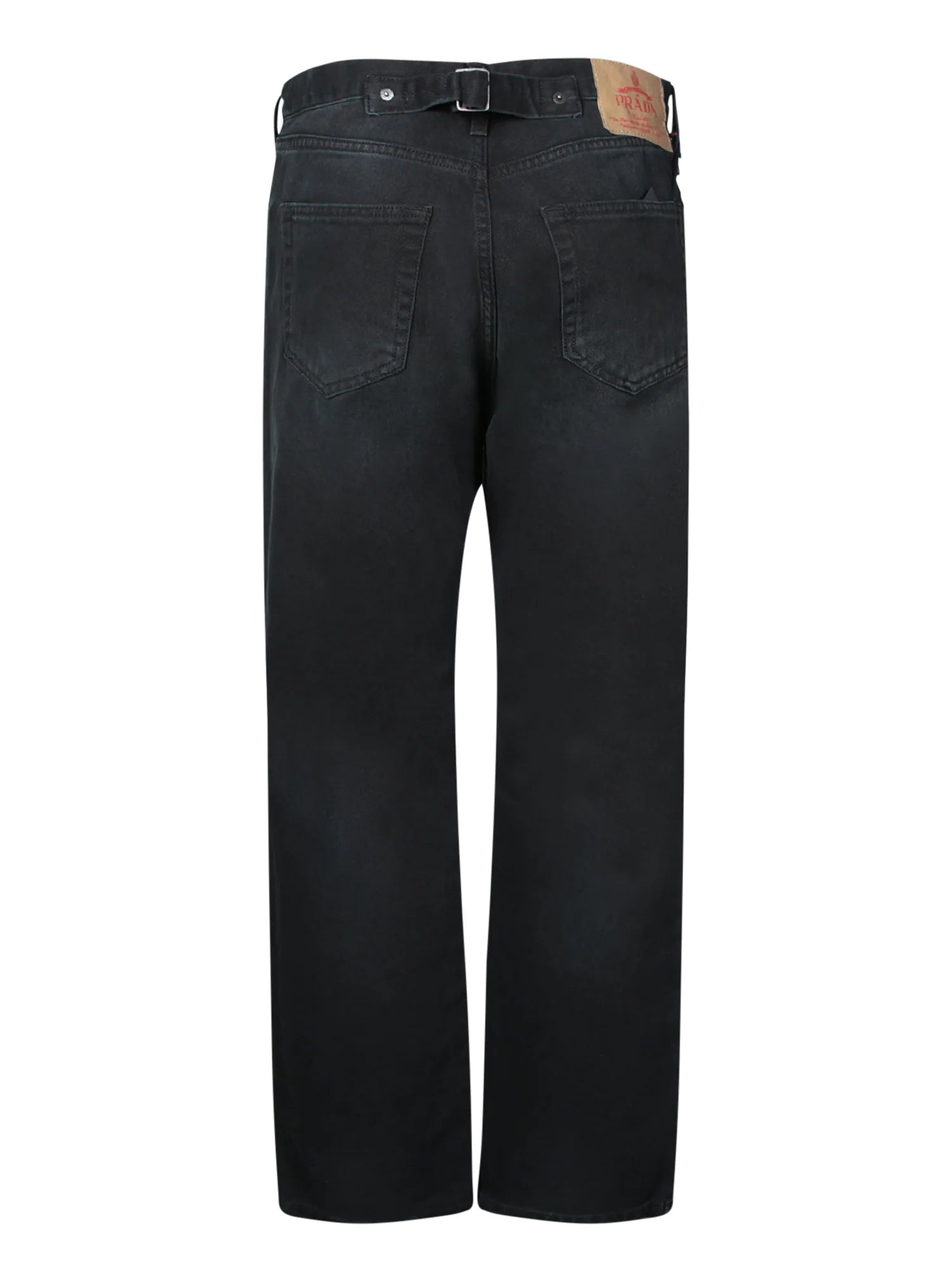 Jeans in Denim Scuro con Placchetta Prada