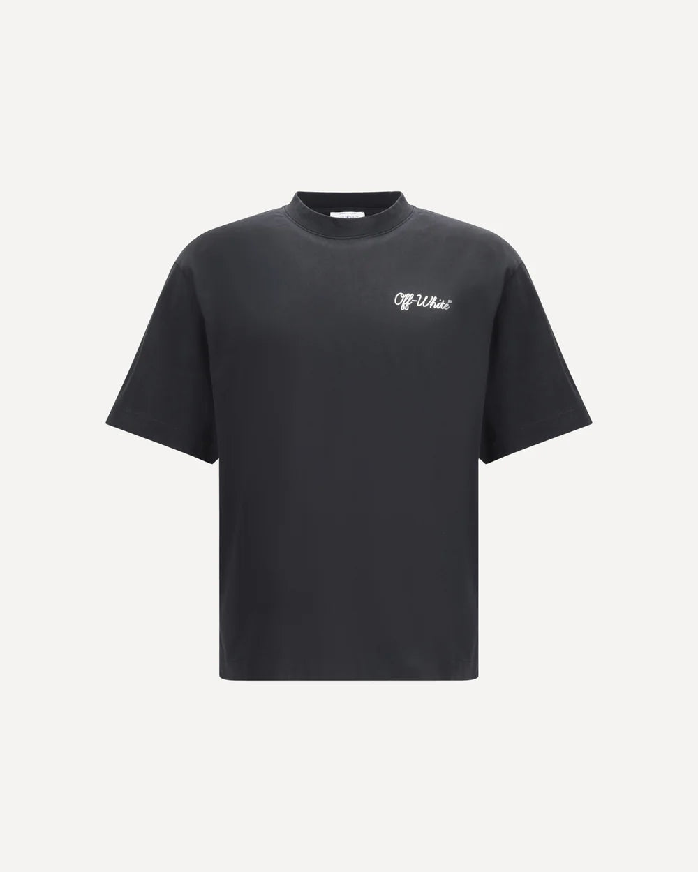 T-Shirt Nera Scritta Retro Corsivo Off-White