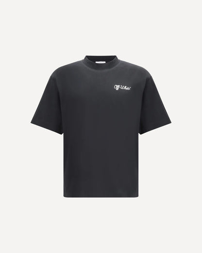 T-Shirt Nera Scritta Retro Corsivo Off-White