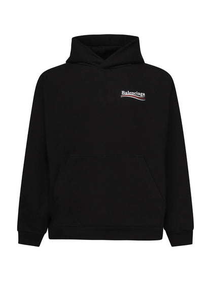 Felpa Nera con Cappuccio Logo Scritta Retro Balenciaga