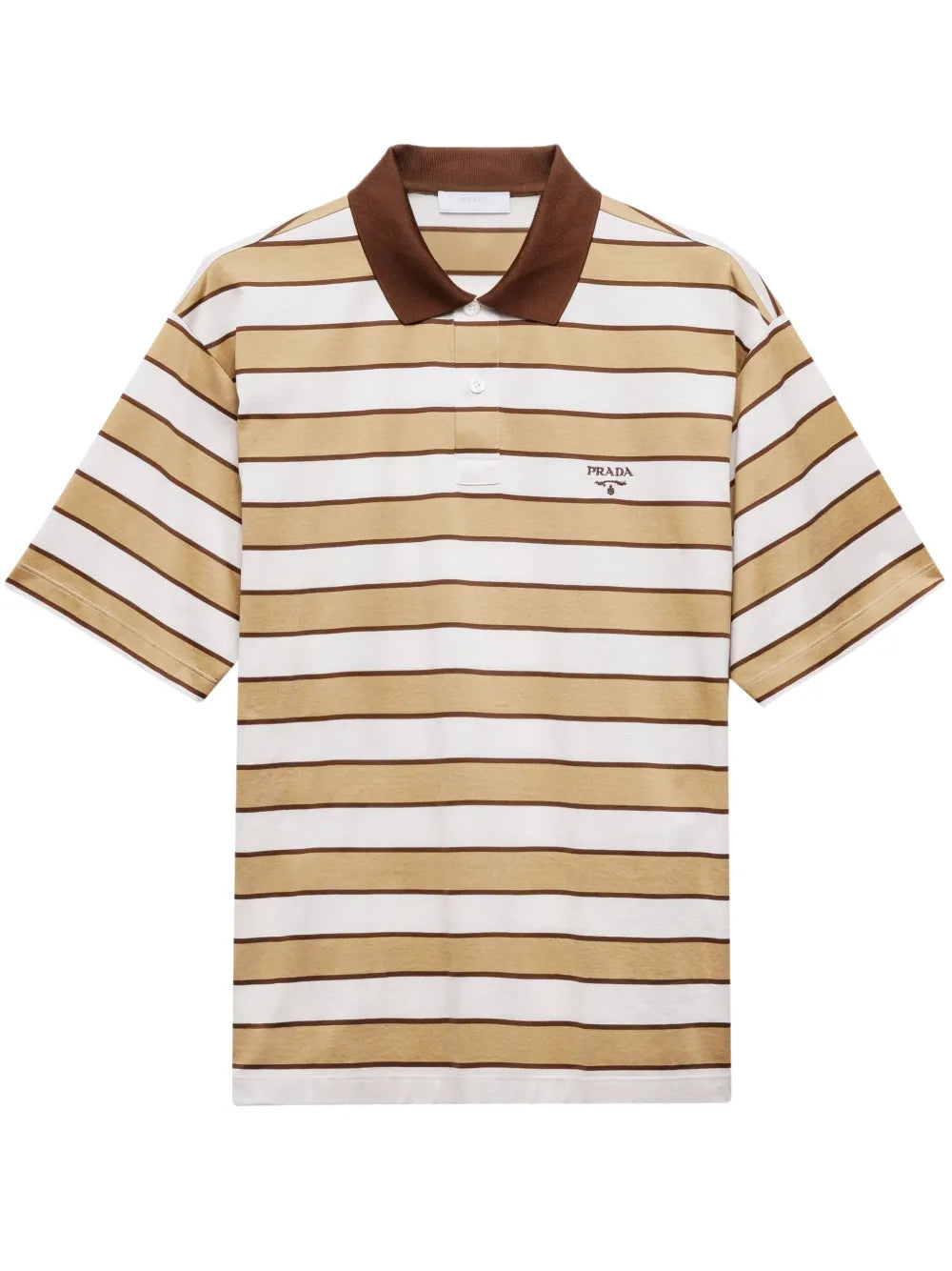 Polo A Strisce Bianca e Beige Prada