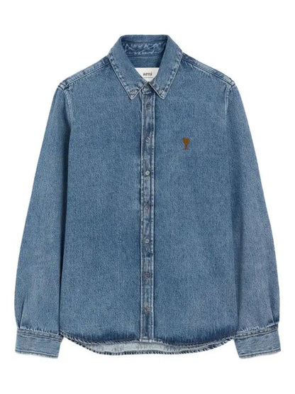 Camicia in Denim Cuore Beige Ami Paris