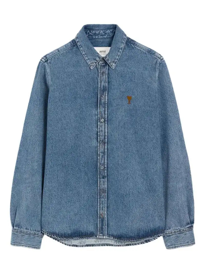 Camicia in Denim Cuore Beige Ami Paris