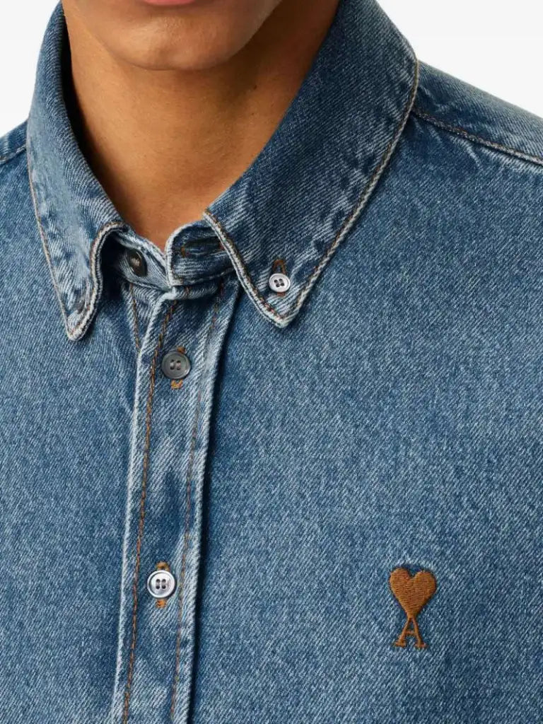 Camicia in Denim Cuore Beige Ami Paris