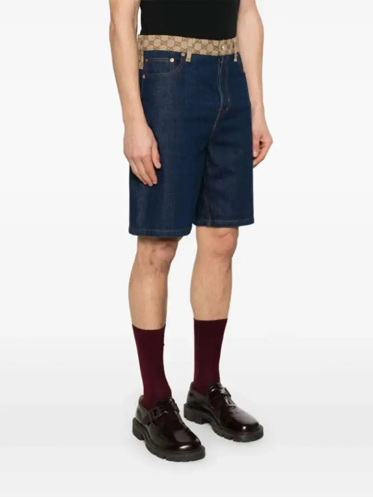 Shorts in Denim con Bustino Logo All Over Gucci