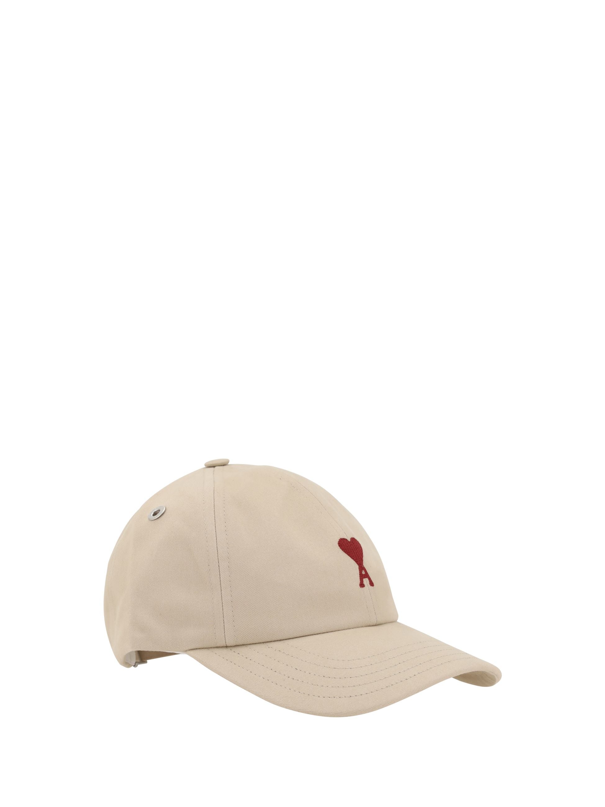 Cappello con Visiera Beige e Logo Ami Paris