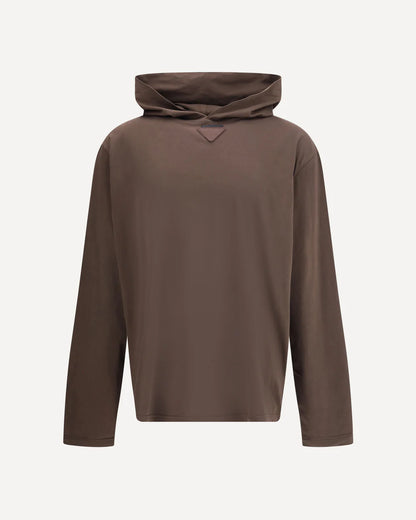 Felpa Sottile Marrone con Cappuccio Prada
