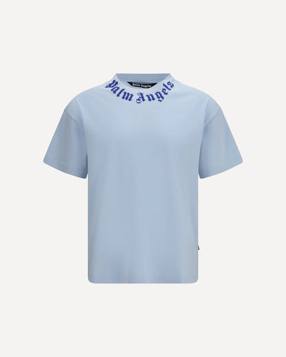 T-Shirt Azzurra Logo Scritta Collo Palm Angels