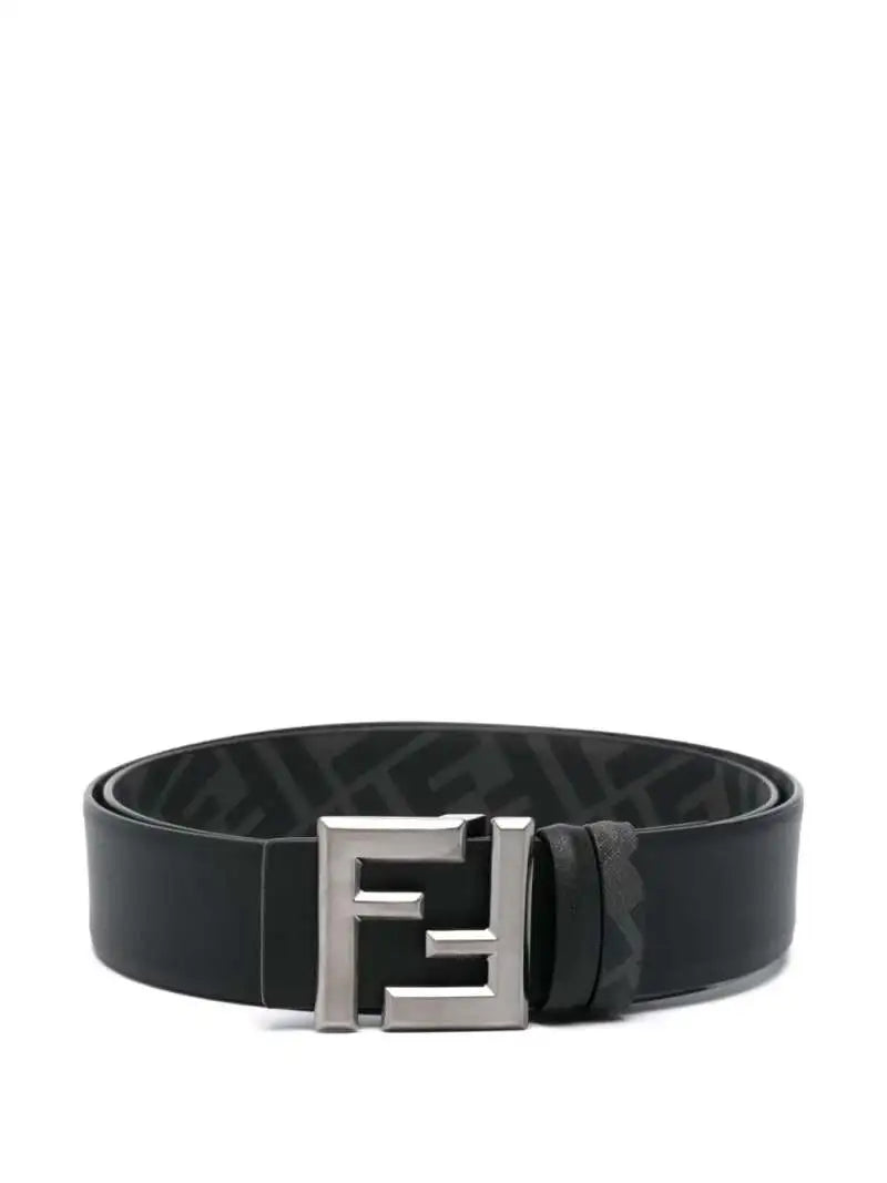 Cintura Nera Reversibile in Pelle Logo FF Argento Fendi