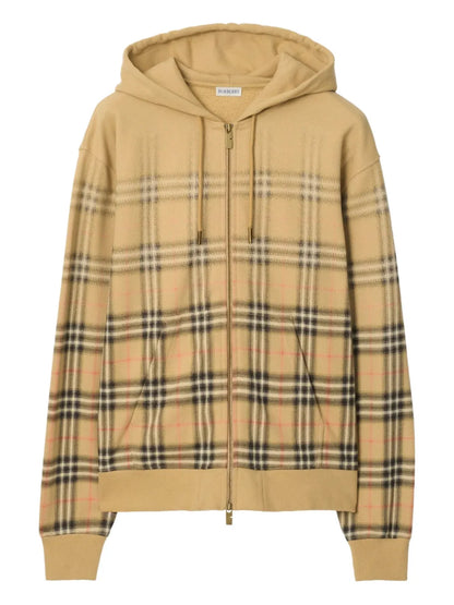 Felpa Check Classic All Over con Zip e Cappuccio Burberry