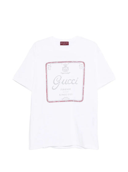 T-Shirt Bianca Scritta Corsivo Gucci Firenze