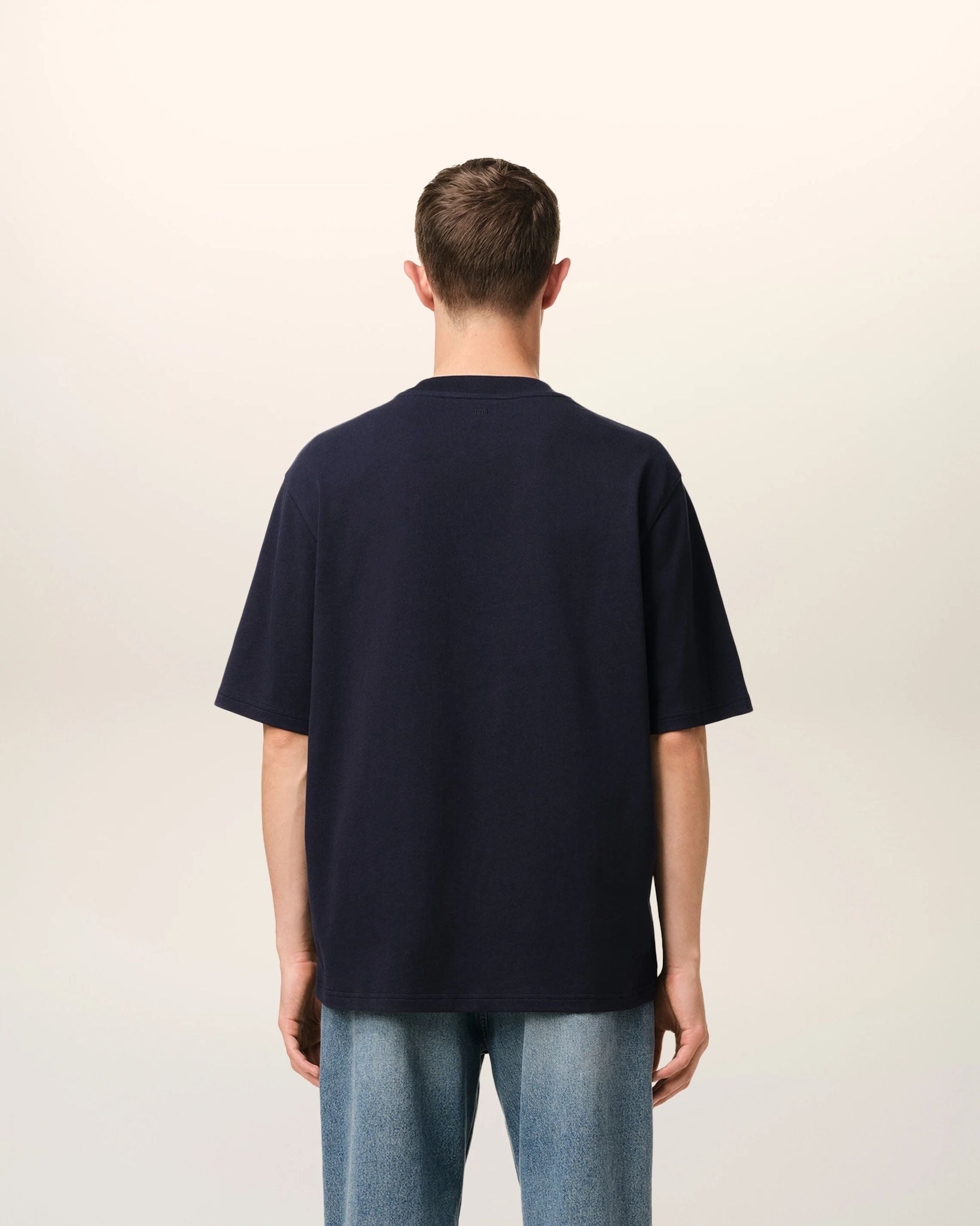 T-Shirt Blu Cuore Ricamo Ami Paris
