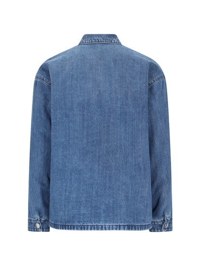 Camicia Imbottita in Denim Logo Placchetta Prada