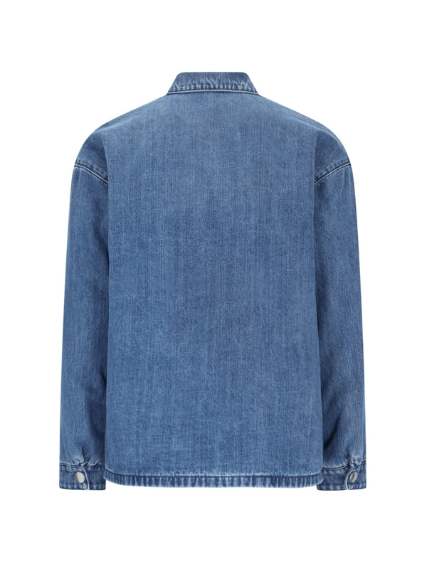 Camicia Imbottita in Denim Logo Placchetta Prada