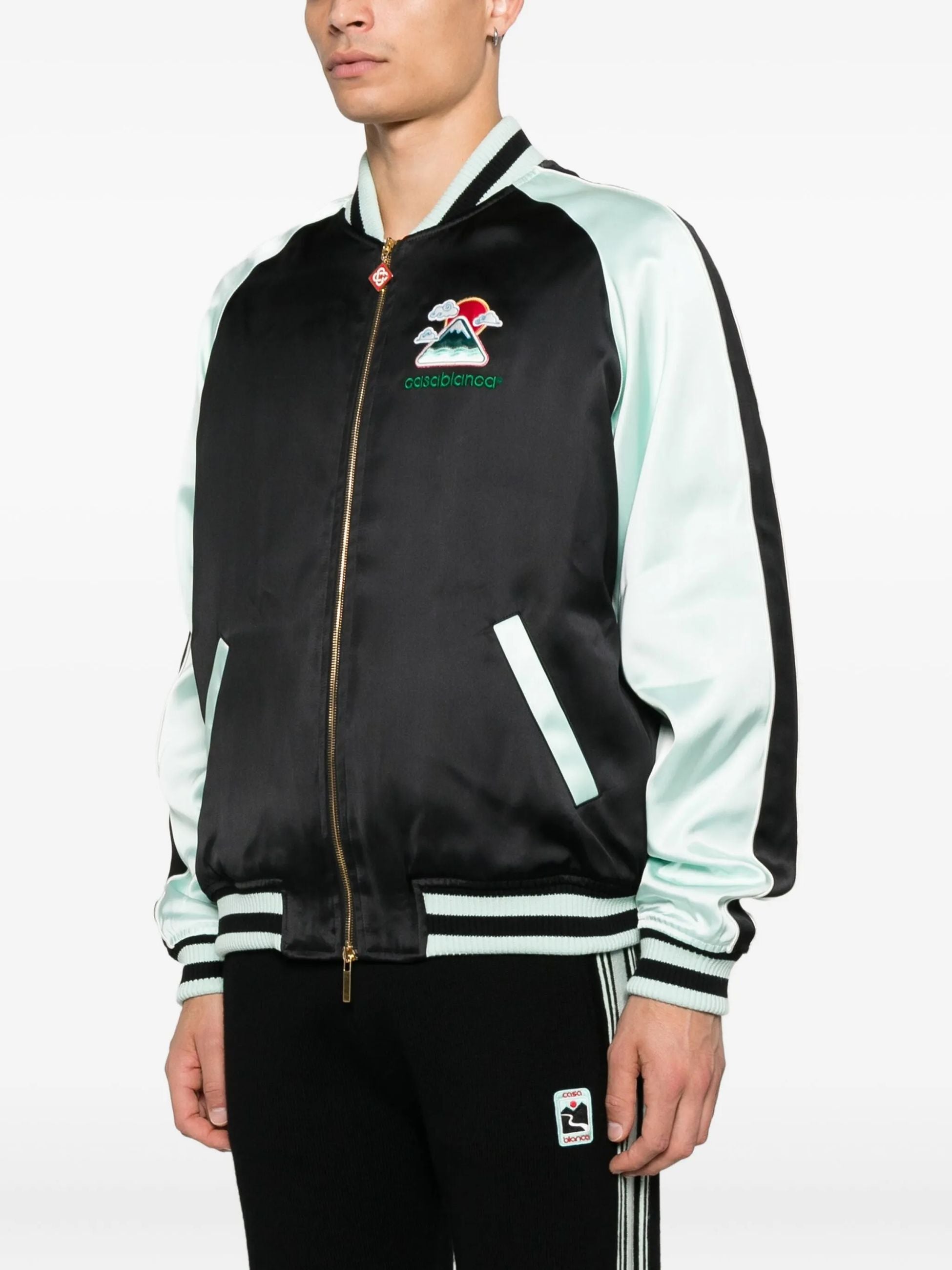 Satin Bomber Nero Stampa Retro Casablanca