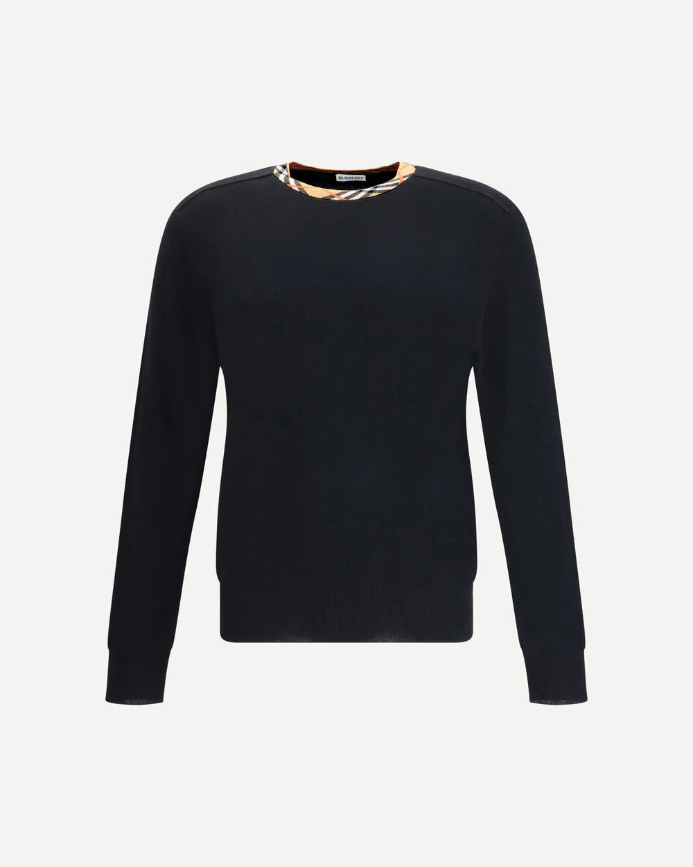 Maglia Nera in Lana Collo Check Burberry