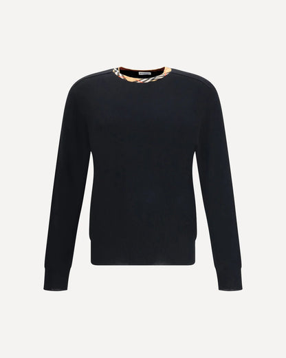 Maglia Nera in Lana Collo Check Burberry
