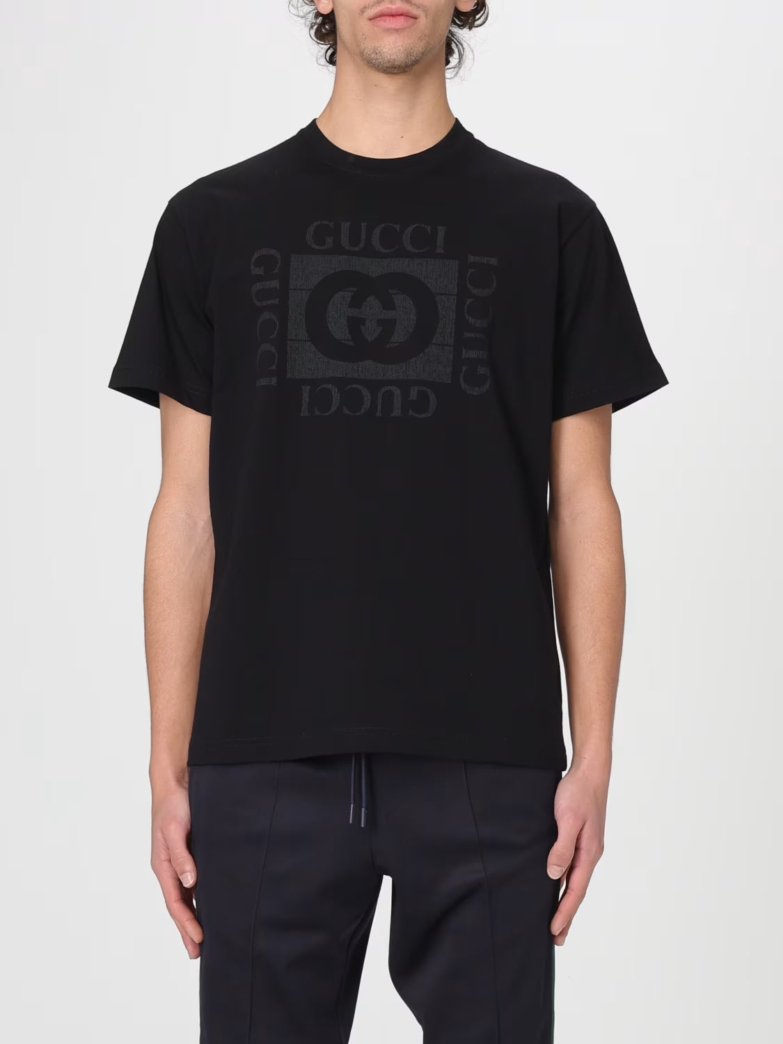 T-Shirt Nera Logo Stampa GG Gucci