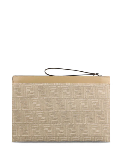 Pochette Beige Logo All Over Fendi