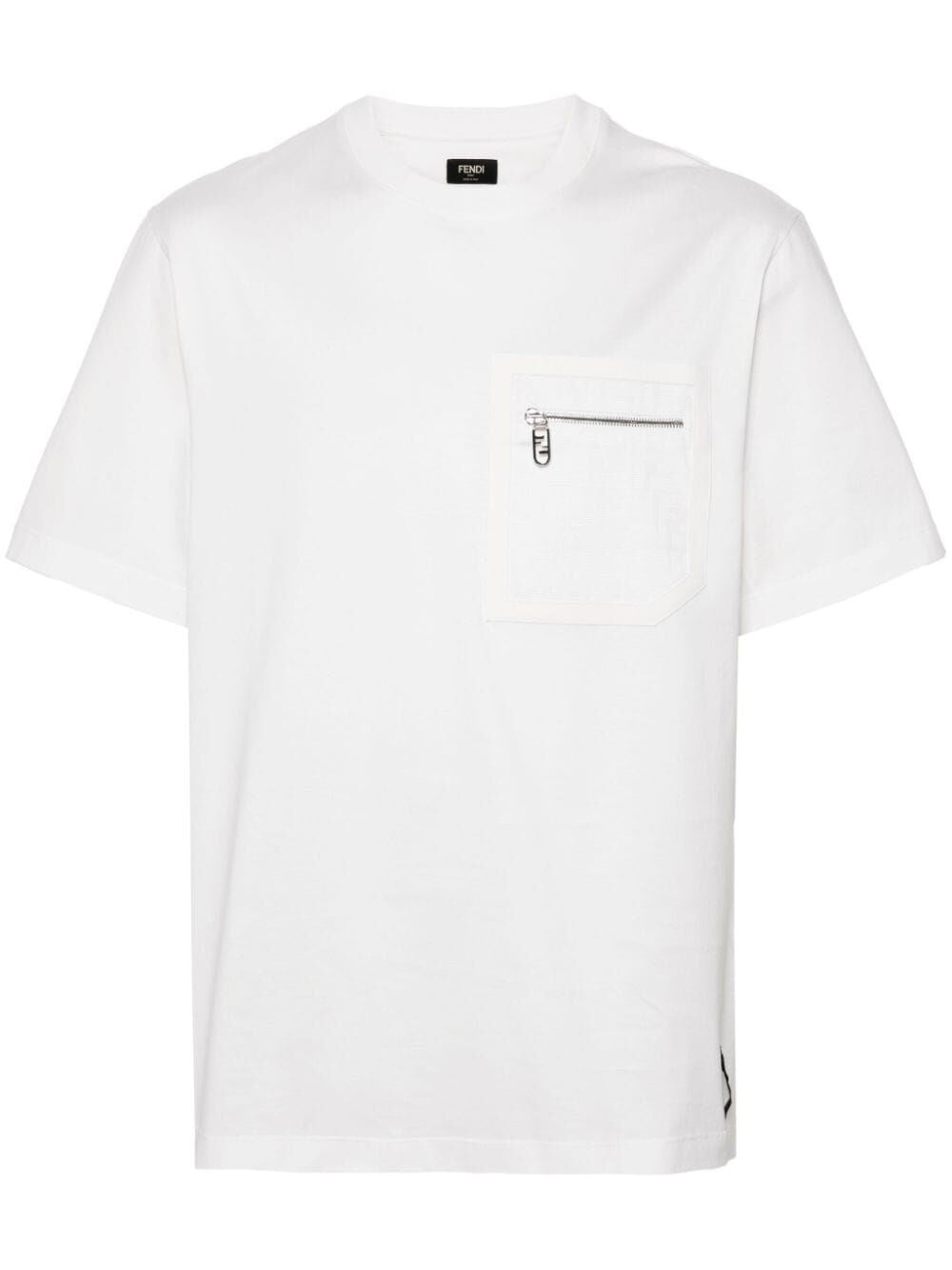 T-SHIRT BIANCA CON TASCHINO PELLE LOGO FENDI