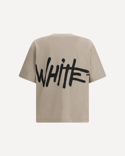 T-Shirt Beige Scritta Grande Off-White